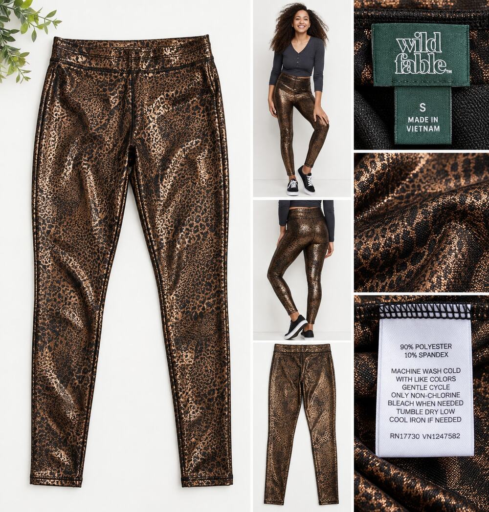 Wild Fable Metallic Animal Print Leggings Bronze Black NWT Women's S